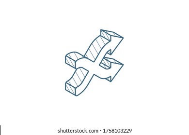 shufle, mix, random, intersecting arrow isometric icon. 3d vector illustration. Isolated line art technical drawing. Editable stroke