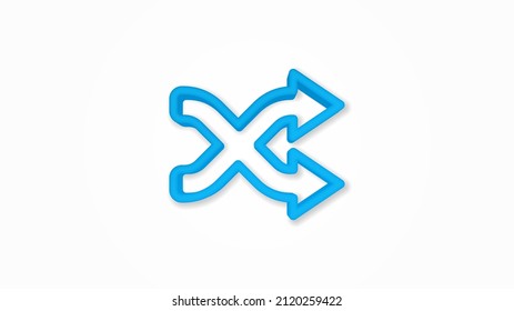 shufle, mix, random, intersecting arrow 3d line flat color icon. Realistic vector illustration. Pictogram isolated. Top view. Colorful transparent shadow design.