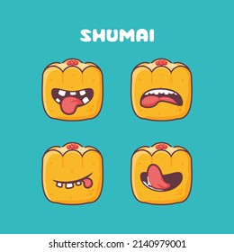 shumai cartoon. vector illustration of dim sum, chinese food, asian cuisine. with different mouth expressions. cute cartoon