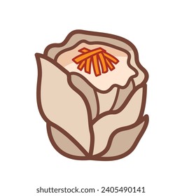 Shumai Siu Mai Siomay Indonesian style colored vector icon outlined isolated on plain horizontal white background. Simple flat minimalist chinese food dimsum drawing with cartoon art style.