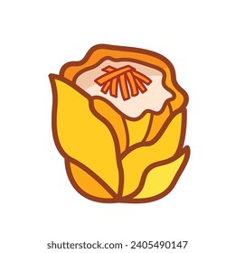 Shumai Siu Mai Siomay with yellow skin colored vector icon outlined isolated on plain horizontal white background. Simple flat minimalist chinese food dimsum drawing with cartoon art style.