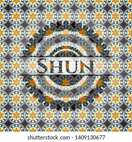 Shun arabic badge background. Arabesque decoration.
