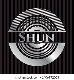 Shun silver shiny emblem]. Vector Illustration. Mosaic.