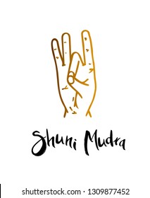 Shuni Mudra - gesture in yoga fingers. Symbol in Buddhism or Hinduism concept.Mudra breeds awareness of our inner divine "I" and contributes to life in the moment  Vector illustration.