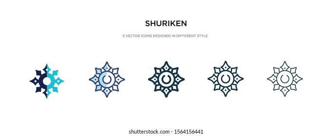 shuriken icon in different style vector illustration. two colored and black shuriken vector icons designed in filled, outline, line and stroke style can be used for web, mobile, ui
