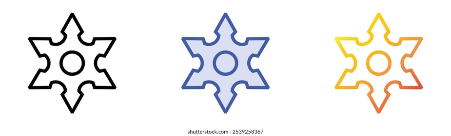 Shuriken-Symbol. Lineares, blaues Füllungs- und Farbverlauf-Design einzeln auf weißem Hintergrund