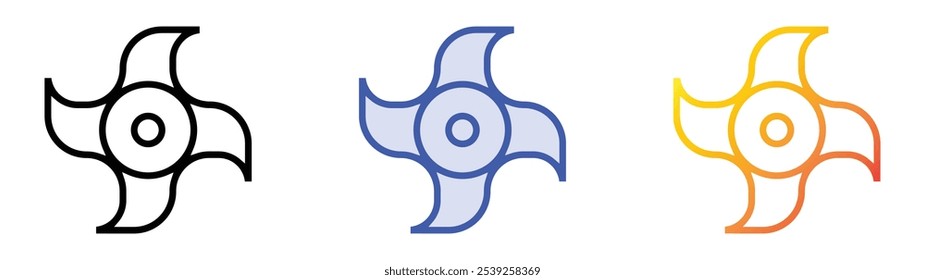 Shuriken-Symbol. Lineares, blaues Füllungs- und Farbverlauf-Design einzeln auf weißem Hintergrund