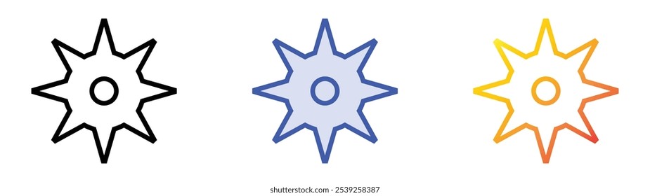 Shuriken-Symbol. Lineares, blaues Füllungs- und Farbverlauf-Design einzeln auf weißem Hintergrund