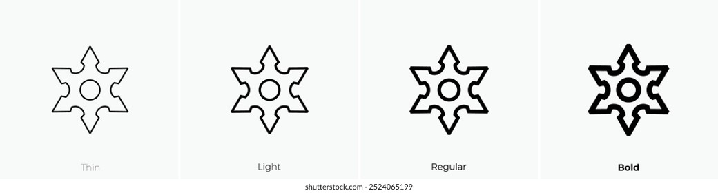 Shuriken-Symbol. Dünnes, helles Design im regulären und kühlen Stil, einzeln auf weißem Hintergrund