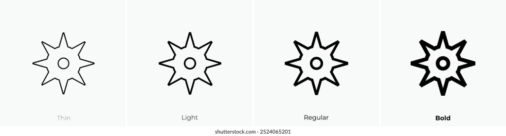 Shuriken-Symbol. Dünnes, helles Design im regulären und kühlen Stil, einzeln auf weißem Hintergrund