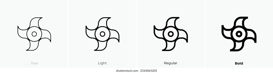 Shuriken-Symbol. Dünnes, helles Design im regulären und kühlen Stil, einzeln auf weißem Hintergrund