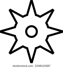 Shuriken-Symbol. Dünnes lineares Design einzeln auf weißem Hintergrund