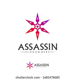 Plantilla de vectores de diseño de logotipo Shuriken, concepto de logotipo Assassin, símbolo de icono