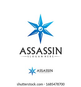Plantilla de vectores de diseño de logotipo Shuriken, concepto de logotipo Assassin, símbolo de icono
