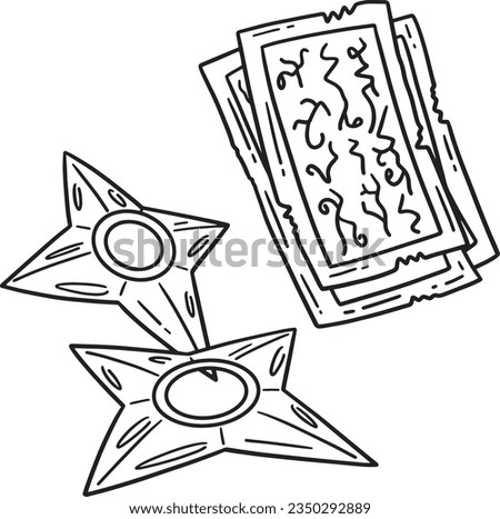 Shuriken and Scroll Isolated Coloring Page 