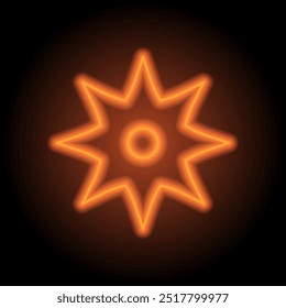 Shuriken einfaches Symbol. Flaches Design. Orangefarbenes Neon auf schwarzem Hintergrund.ai