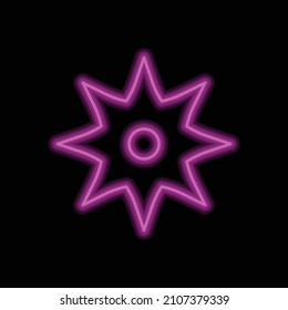 Icono simple de Shuriken. Diseño plano. Neón morado sobre fondo negro.ai