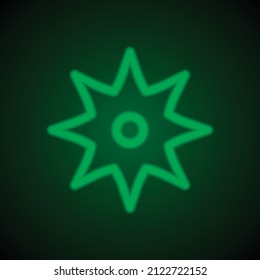 Shuriken einfach Symbol. Flaches Design. Grüner Neon auf schwarzem Hintergrund mit grünem Licht.ai