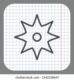 Icono simple de Shuriken. Diseño plano. En papel gráfico. Fondo gris.ai