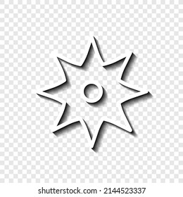 Icono simple de Shuriken. Diseño plano. Blanco con sombra en la cuadrícula transparente.ai