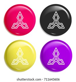 Shuriken throwing star multi color glossy badge icon set. Realistic shiny badge icon or logo mockup