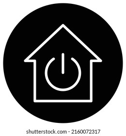 Shut down, house simple icon vector. Flat design. White icon on black circle. White background.ai