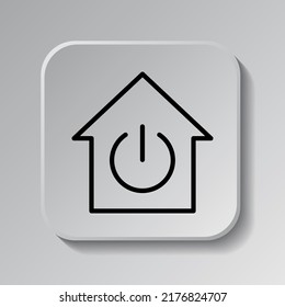 Apagar, casa simple vector de icono. Diseño plano. Icono negro en botón cuadrado con sombra. Fondo gris.ai