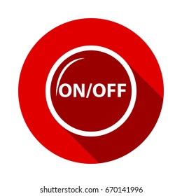 shut down icon isolated on red background with long shadow. flat icon