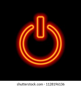 shut down, power. Orange neon style on black background. Light icon