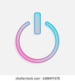 shut down, power. Technology logo with diagonal lines and colored gradient. Neon graphic, light effect. Blue and red colors