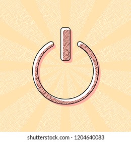 shut down, power. Vintage retro typography with offset printing effect. Dots poster with comics pop art background
