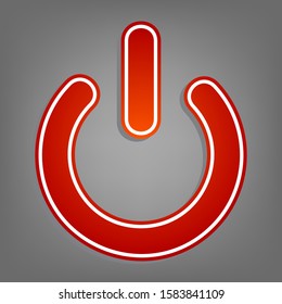 Shut down sign. Flat red icon with linear white icon with gray shadow at grayish background. Illustration.