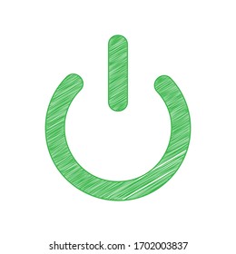 Cierre el signo. Ícono de garabato verde con contorno sólido sobre fondo blanco.  Ilustración.