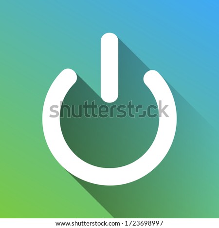 Shut down sign. White Icon with gray dropped limitless shadow on green to blue background. Illustration.