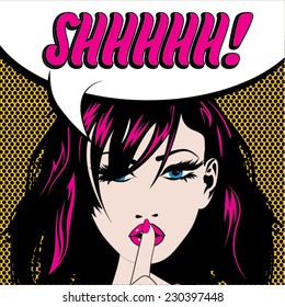 Shut Up & Listen!  Shhhhhh! Pop Art Sign. Vector Illustration