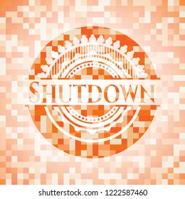 Shutdown abstract orange mosaic emblem with background