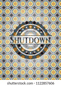 Shutdown arabic style emblem. Arabesque decoration.