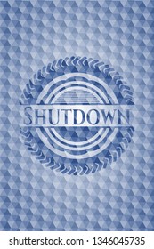Shutdown blue polygonal emblem.