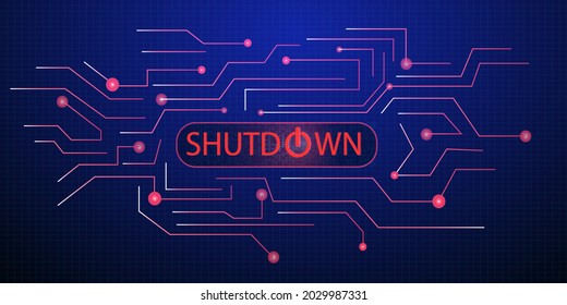 shutdown button on circuit board. concept of business and technology. flat cartoon for the business idea, web design. vector illustration