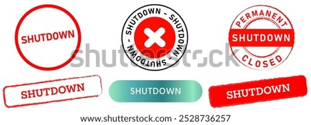 Shutdown closedown turn off stamps red green black badges sticker label emblem electricity label deign icon set collection