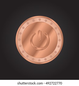 Shutdown embossed realistic bronze coin precious Icon / Logo Design