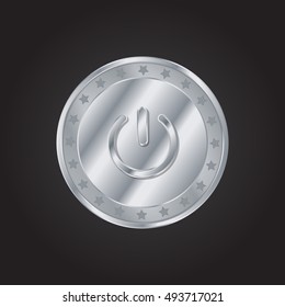 Shutdown embossed realistic silver / platinum coin precious Icon / Logo Design