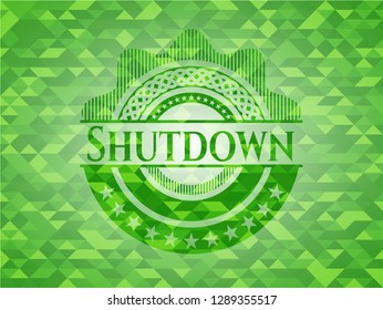Shutdown green emblem. Mosaic background