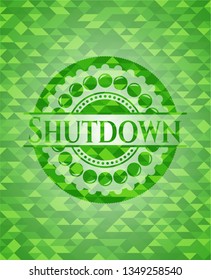 Shutdown green emblem. Mosaic background