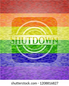 Shutdown on mosaic background with the colors of the LGBT flag