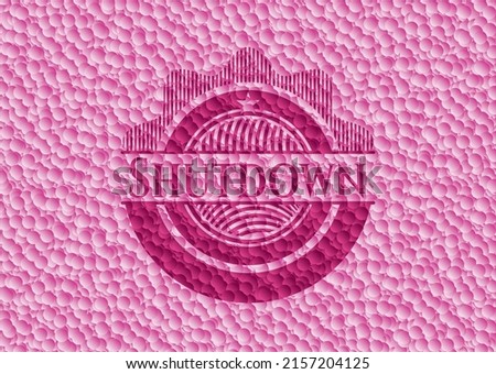 Shutdown pink emblem with bubbles background. Vector Illustration. Detailed. 