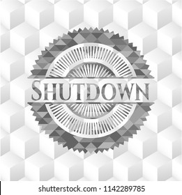 Shutdown realistic grey emblem with cube white background