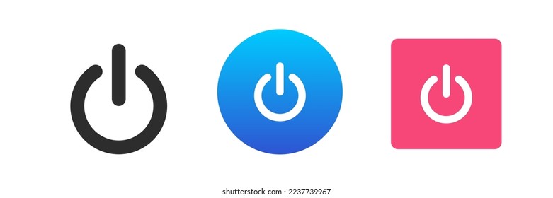 Apagar apagar el botón del interruptor de encendido de la electricidad pulsar el icono de control de la conexión conjunto de la ilustración plana vectorial. Navegación por la tecnología teclado electrónico inicio técnico elemento digital