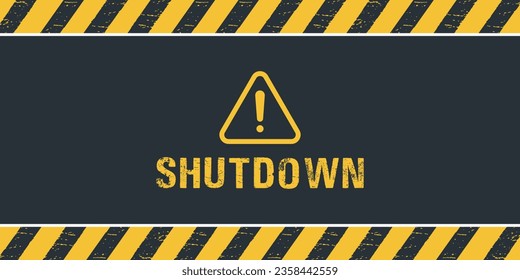 Shutdown Yellow and black color with line striped label Warning Sign darl background space for text