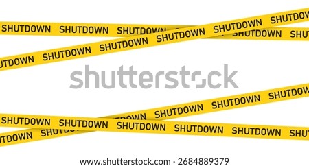Shutdown Yellow Hazard Tape Design on Isolated White Background